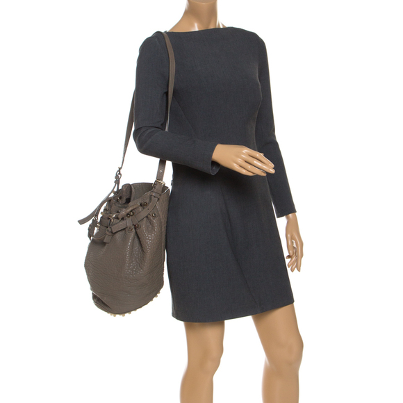 ALEXANDER WANG Taupe Textured Leather Diego Bucket Bag - Picture 2 of 9